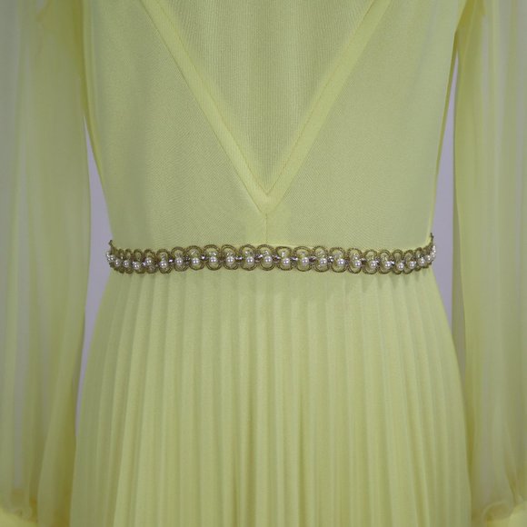 Vtg 1970's Yellow Formal Long Party Dress Gown Cocktail Hippie Prairie Boho S - Picture 5 of 12